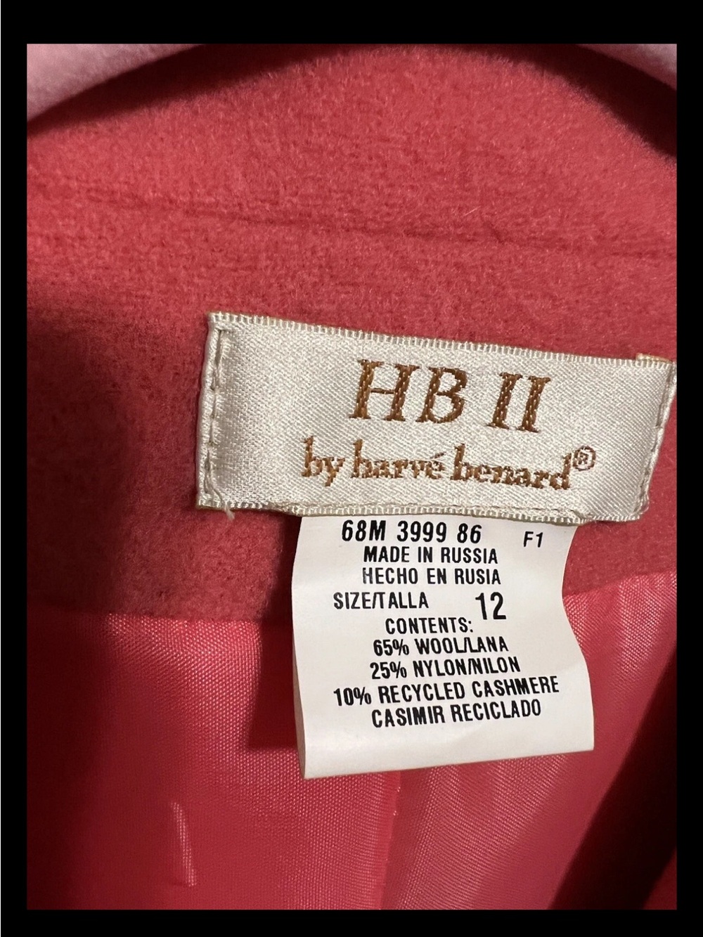 NWT Vintage HB II by Harve Benard Coral Cashmere Wool Blazer 12 Italy Fabric - Picture 3 of 16